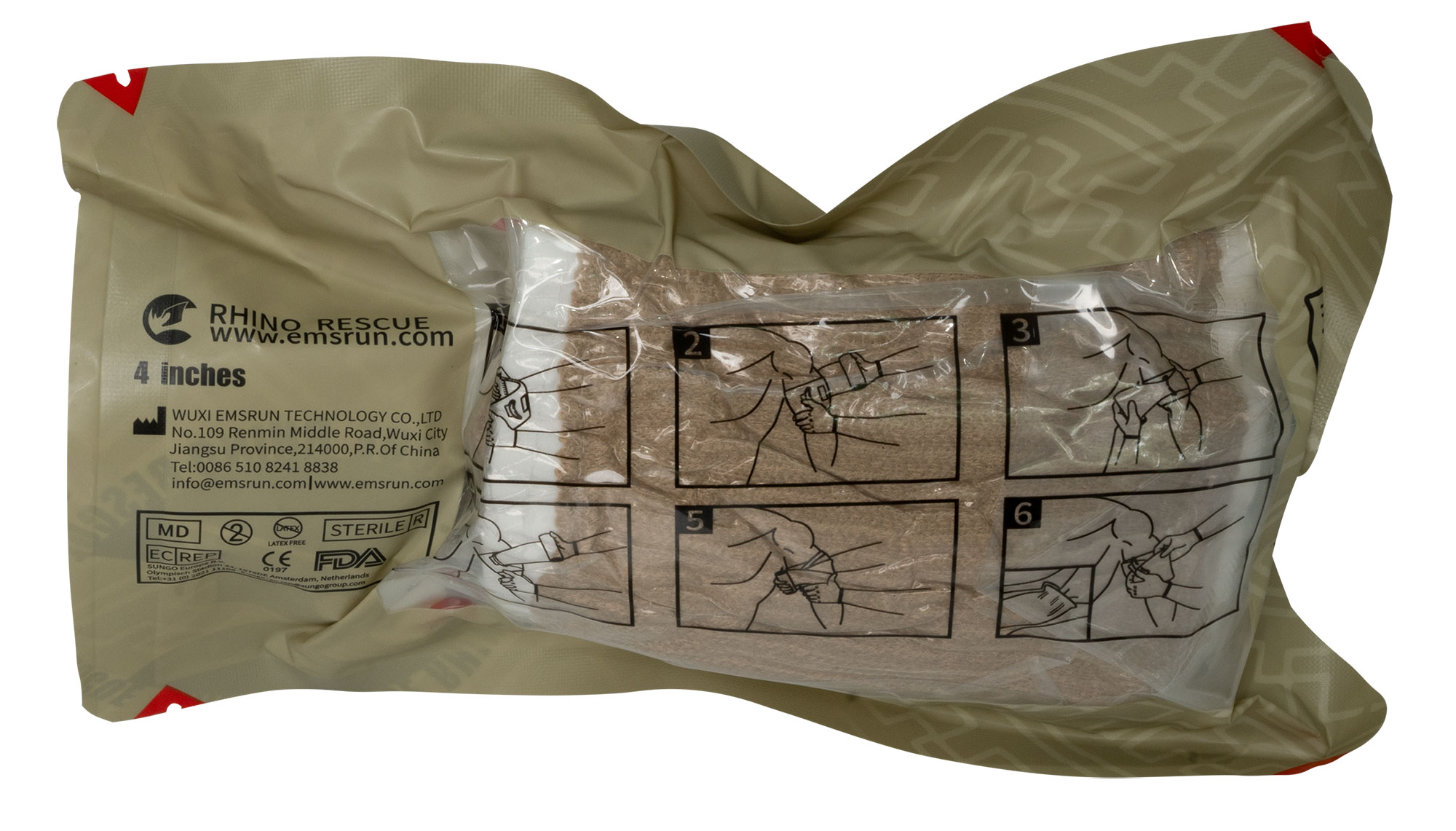 Rhino Rescue Emergency Wrap Bandage 4" - Notverband, sand
